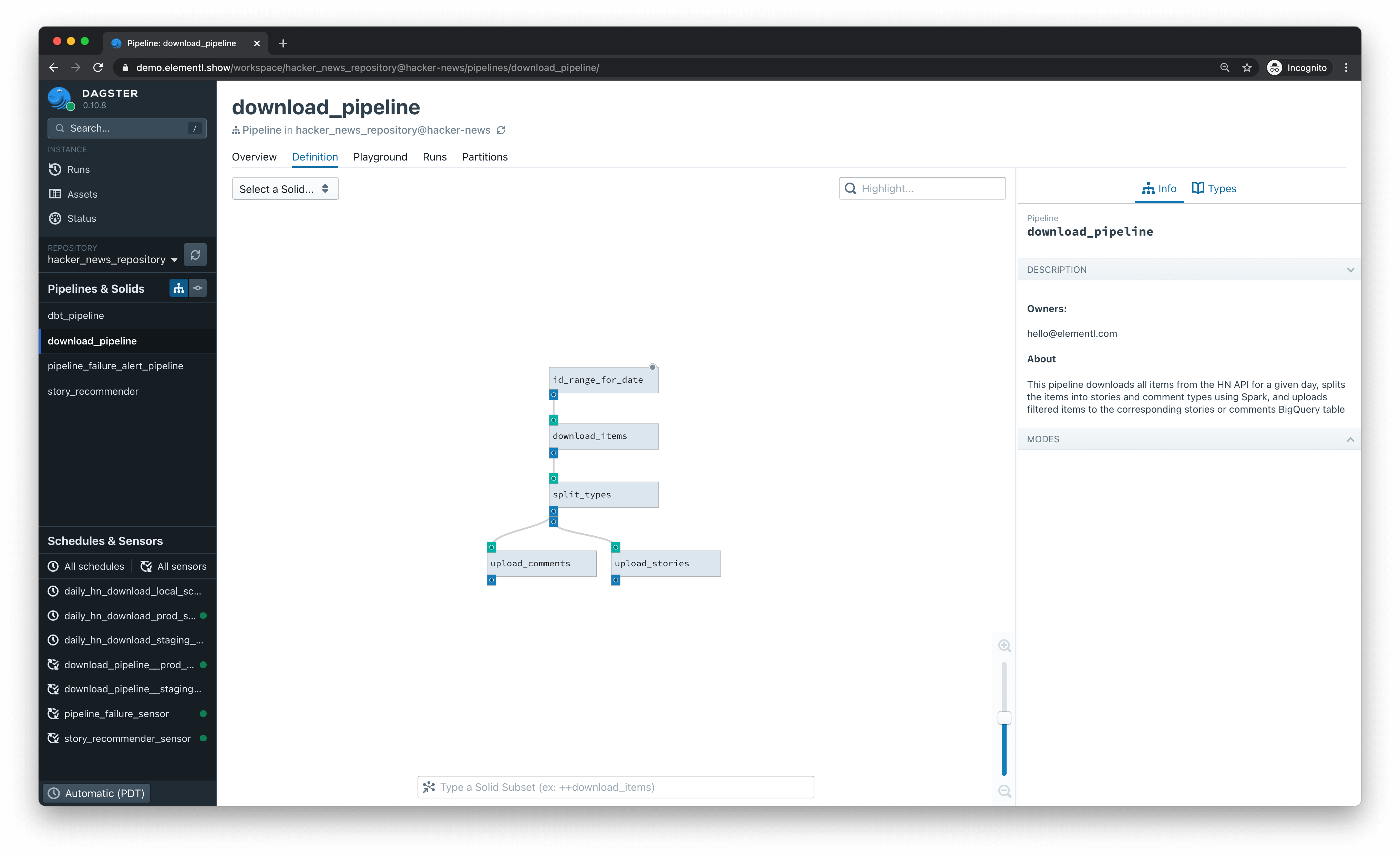 Dagit Pipeline Definition